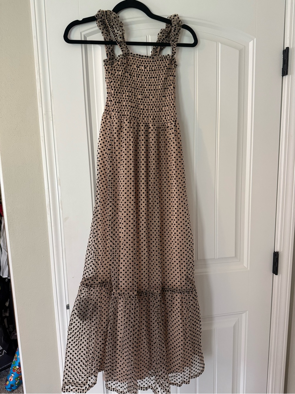 saltwater LUXE Beige and Black Polka Dot Maxi Dress